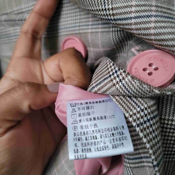 Yiner Plaid Double Breasted Blazer Pink Buttons Notched Lapel Long Sleeves Small - Picture 5 of 9
